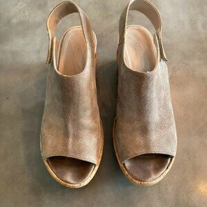 FURLA Sofia Brown Tan Suede Leather Cork Wedge Platform Sandals Size 37 6.5 $395